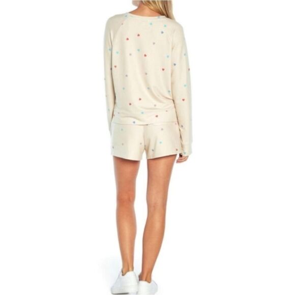 WILDFOX Hearts Slouchy Cozy Luxe Stretch Lounge Shirt in Oatmeal sz XXL - Picture 5 of 12